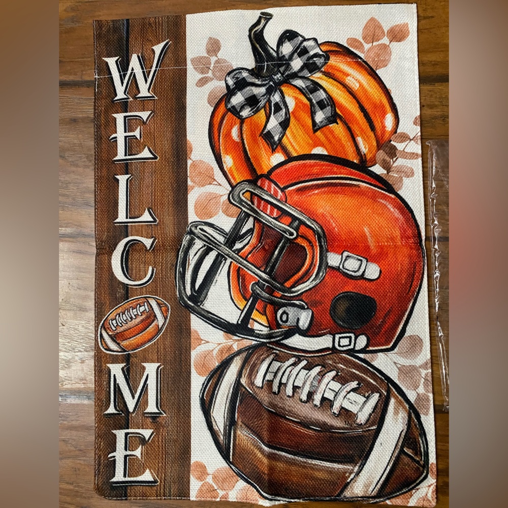 🏈🎃 Football & Pumpkin Decorative Flag – NEW IN PACKAGE